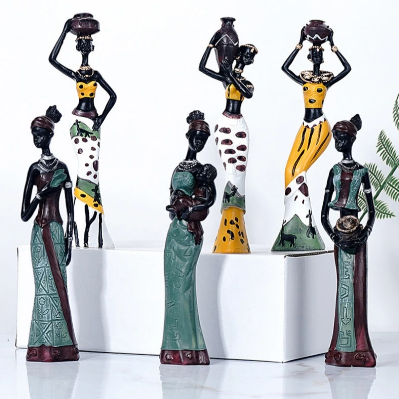 

3pcs Set African Woman Figurines Resin Ornaments Black Figure Statues Exotic Home Office Decor Vintage Collectible Art Crafts
