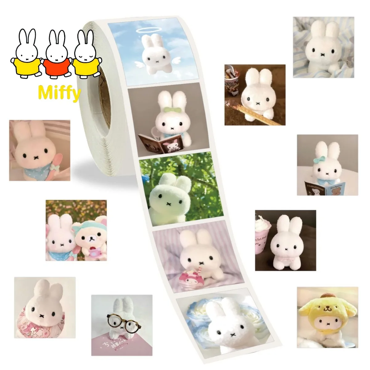500Pcs Kawaii Anime Miffy Rabbit Sticker Seal Sticker Cartoon Rabbit Roll Sticker Cartoon Ins-style Planner Decoration Gift