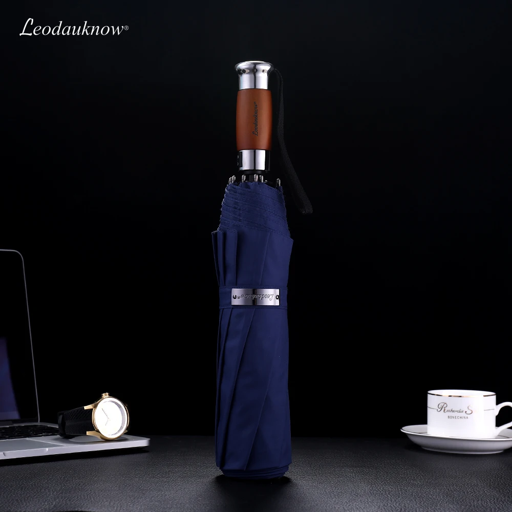 Genuine Brand Large Rain Umbrella 120cm Automatic Business Men Folding Umbrellas Windproof 10K Male Wooden Handle Parasol