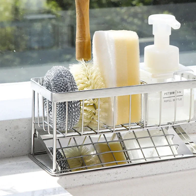 Kitchen Stainless Steel Sink Drain Rack Sponge Storage Faucet Holder Soap Drainer Towel Rack Shelf Organizer Kitchen Accessories