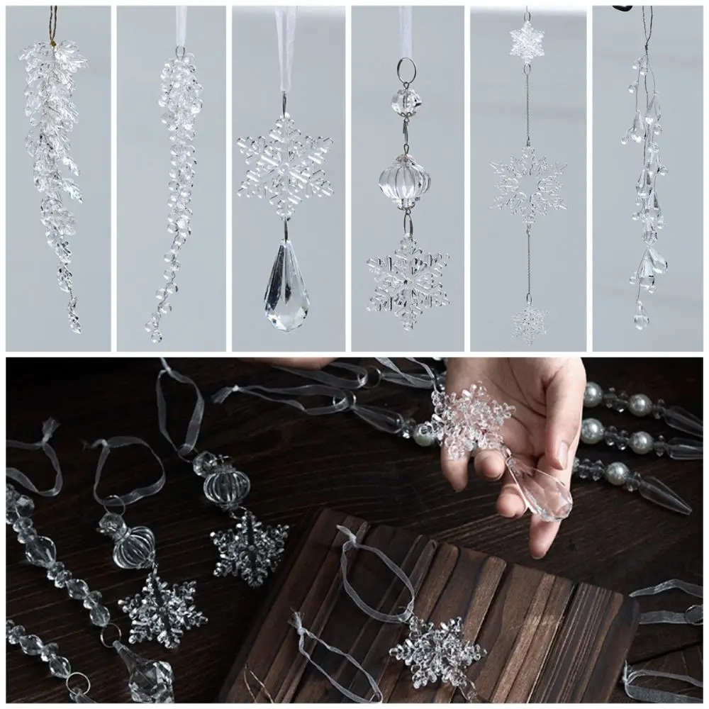 Transparent Christmas Hanging Pendants Snow Beads Star Party Supplies Drop Ornaments Acrylic Festival Favors