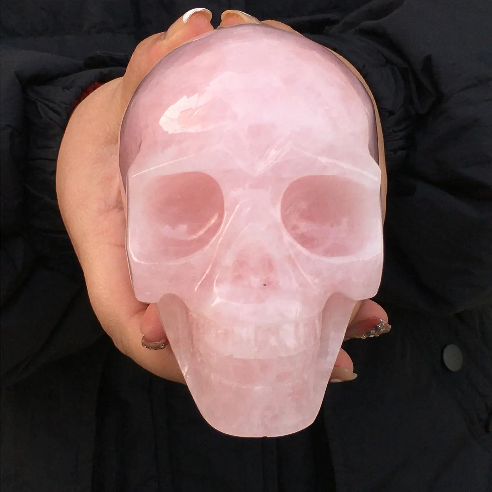 

Natural Cherry Blossom Pink Crystal British Hand Carved Skull Mineral Energy Gem Home Office Decorative Porch Healing Furnishing