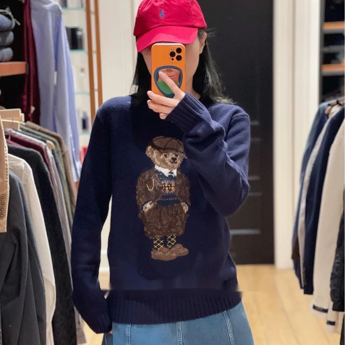 2025New maglione di lana di alta qualità per uomo e donna ricamato Rl Bear manica lunga felpa con cappuccio lavorata a maglia in cotone moda coppia maglione