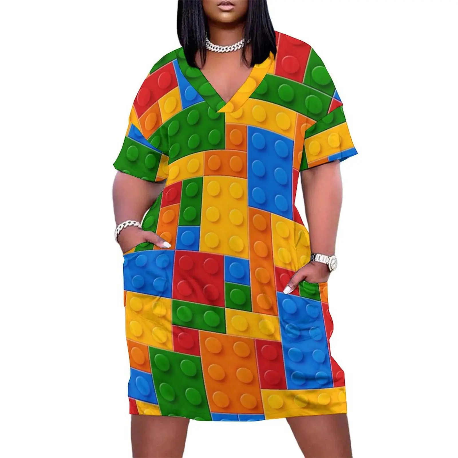 Plastic Building Blocks Toy Loose Pocket Dress Women's dress Woman fashion luxury dress