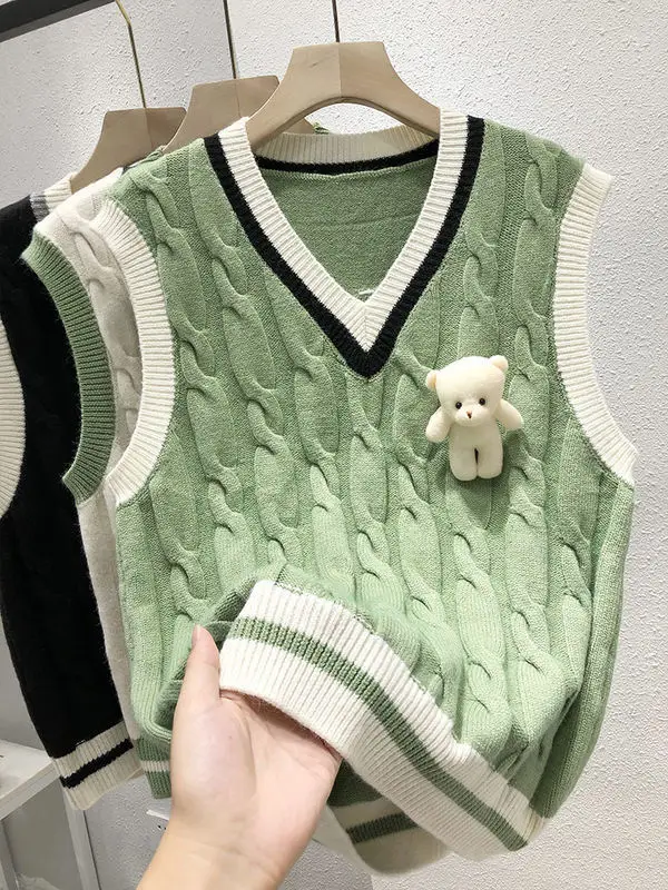 Knitted Pullover Vest Ladies Spring Sweater Sweater Vest 2023 New Casual Explosive Trend Fashion V Neck Sleeveless Sweater Vest