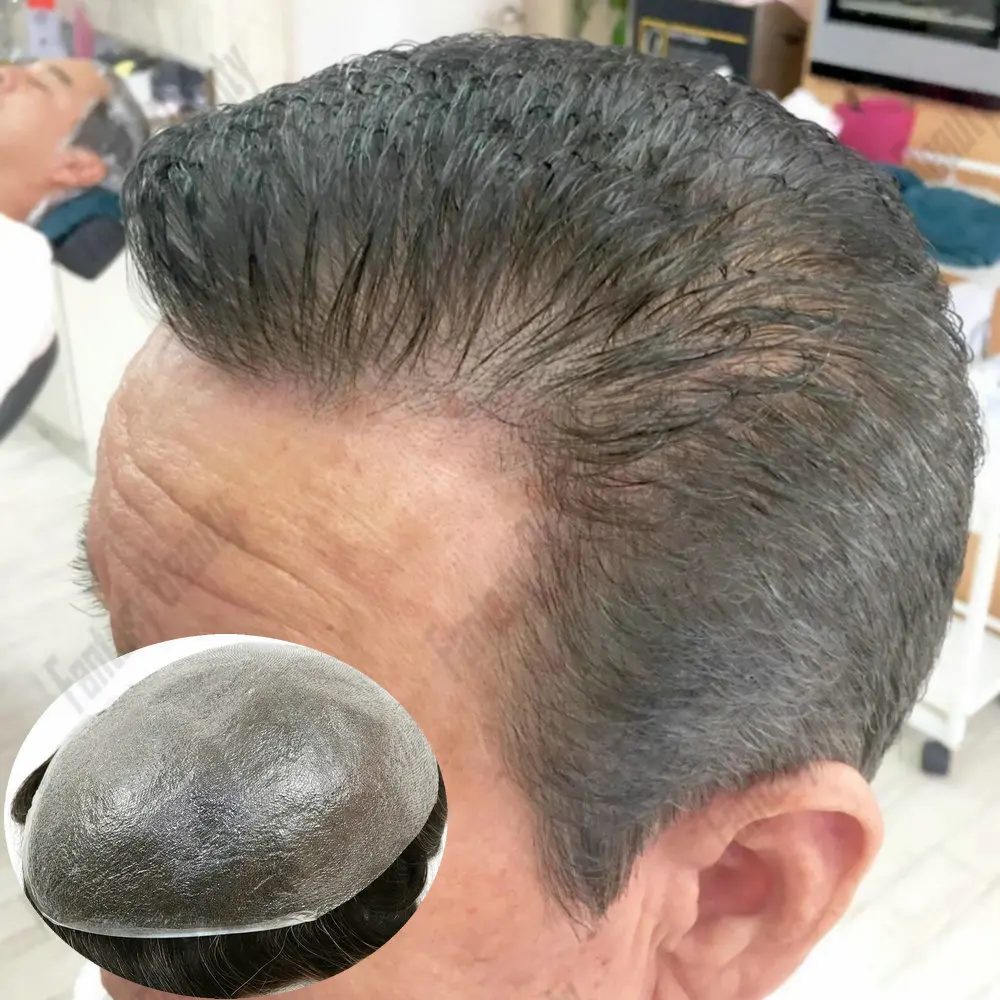 

Европейские волосы, плотность 80% 0,02 мм, самая тонкая кожа, невидимая основа, мужской парик, человеческие волосы, серые, светлые, мужские волосы, капиллярный протез