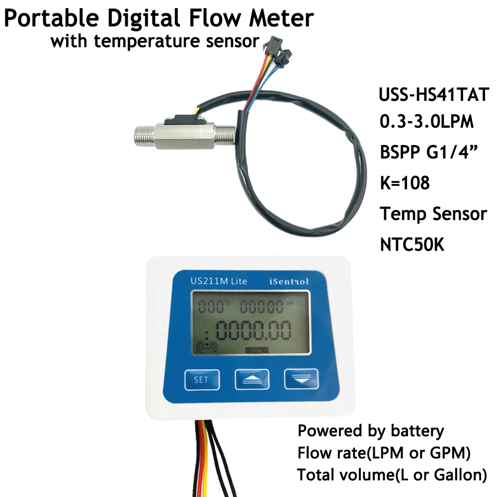 

US211M Lite Digital Flow Meter USS-HS41TA 0.3-3LPM 5V Flowreader Compatible with all our hall effect water flowsensor iSentr