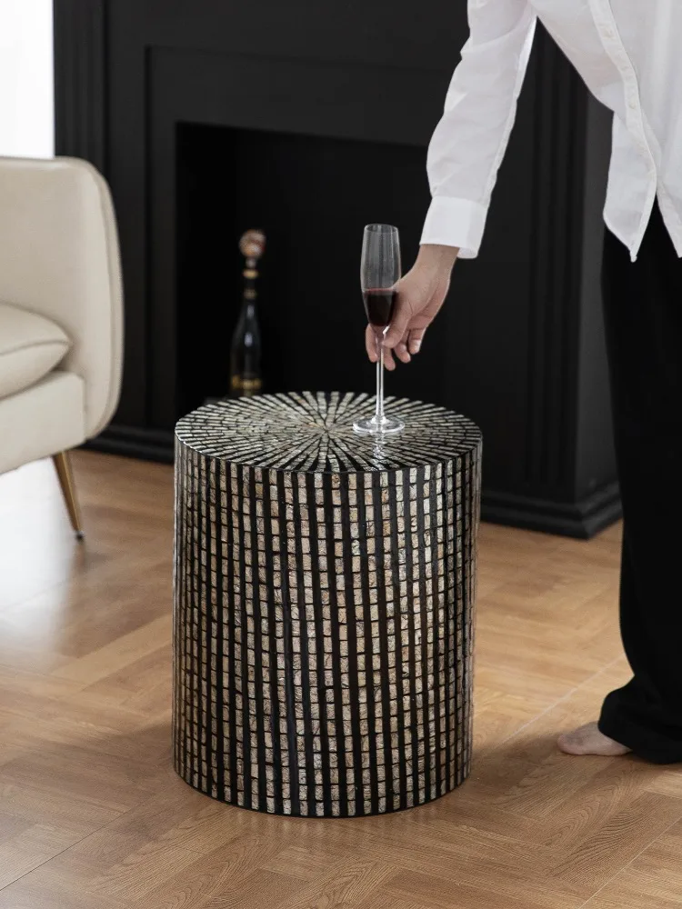 Nordic Handmade Shell Round Coffee Table Solid Wood Furniture Living Room Sofa Side Corner Tables Decoration