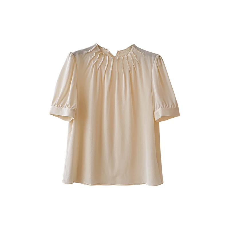 Arts Style 25 New Arrival Summer Women Loose Casual Short Sleeve O-neck Folds Devise Tops Tees Good Quality Chiffon T-shirt T122