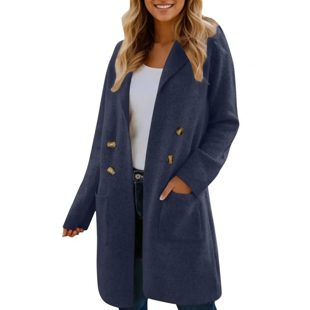 Veste en laine mi-longue pour femme, manteau boutonné à revers, col rabattu, simple boutonnage pour le travail