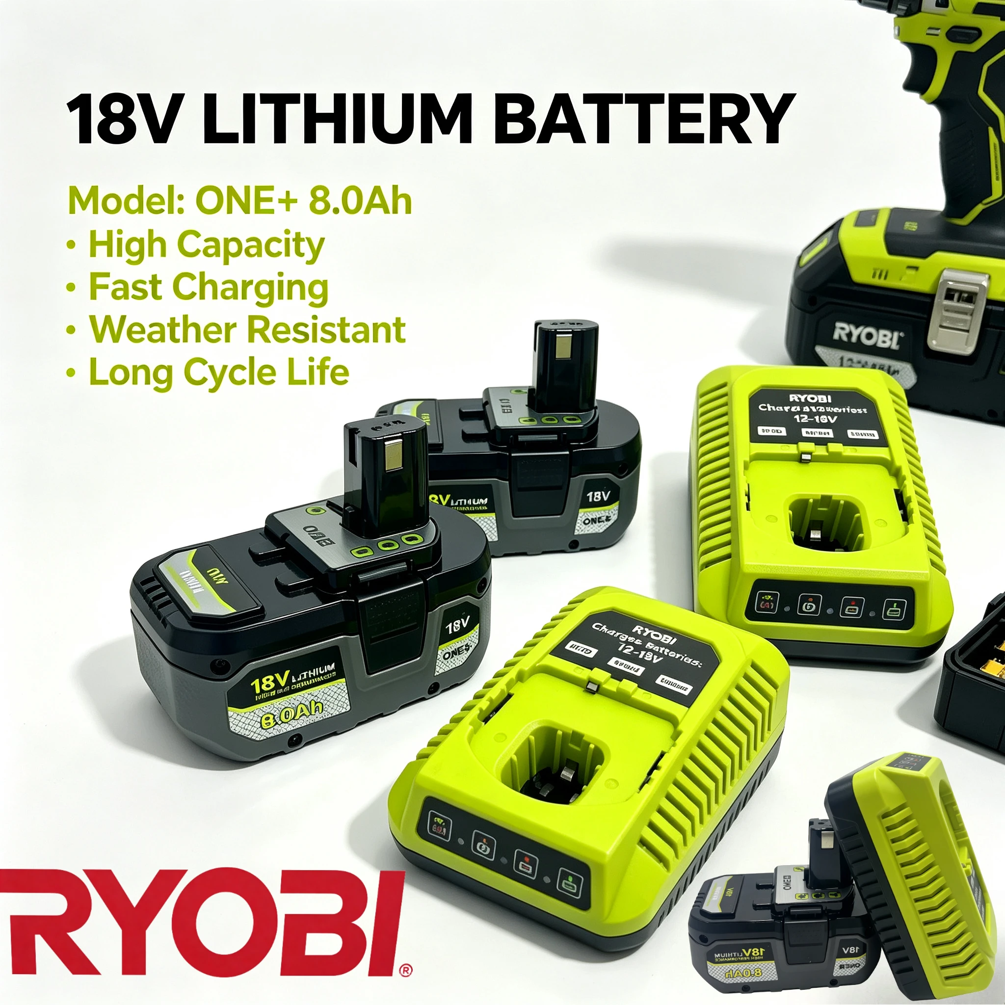 Оригинальный литиевый аккумулятор RYOBI 18V 8.0Ah ONE+ 18V Cell P104 P103 BPL1840 с защитой от короткого замыкания для внутренних работ по дереву, совместим со всеми устройствами RYOBI