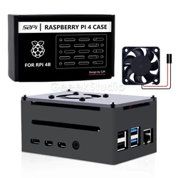 Carcasa de aluminio para Raspberry Pi 4 Modelo B, carcasa de Metal negro con ventilador de refrigeración silencioso para RPI 4B, Compatible con PoE Hat
