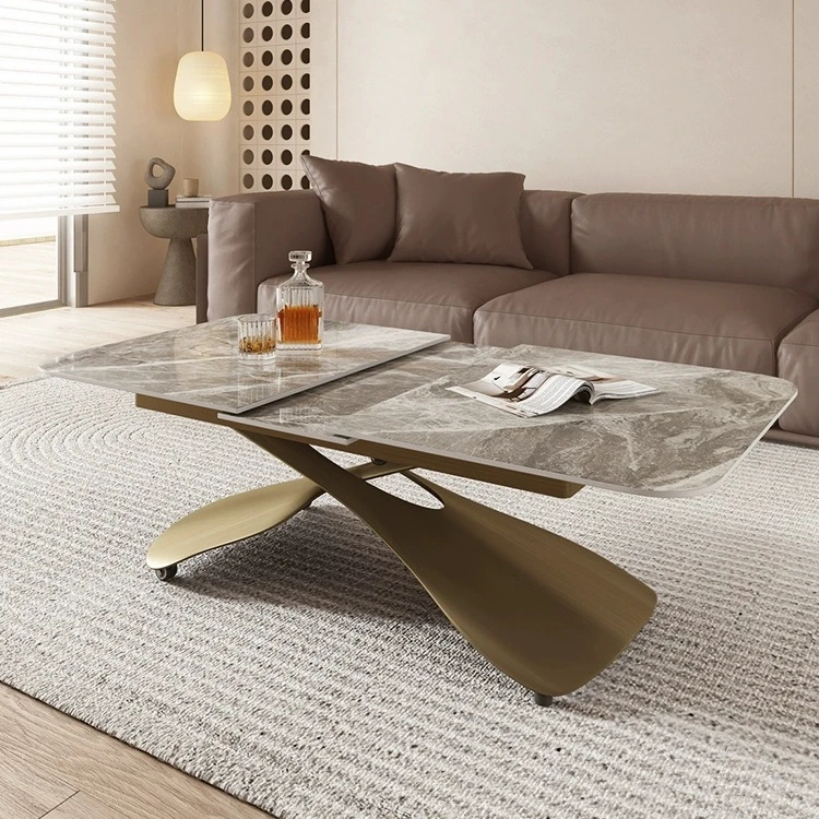 Rock Stone Adjustable Height Functional Center Table Living Room Home Furniture Folding Rectangle Rotating Round Table