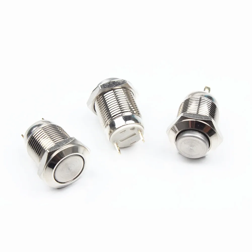 12mm Waterproof Latching Flat Round Stainless Steel Metal Power Push Button Switch Car Start Horn Speaker Bell Automatic Reset