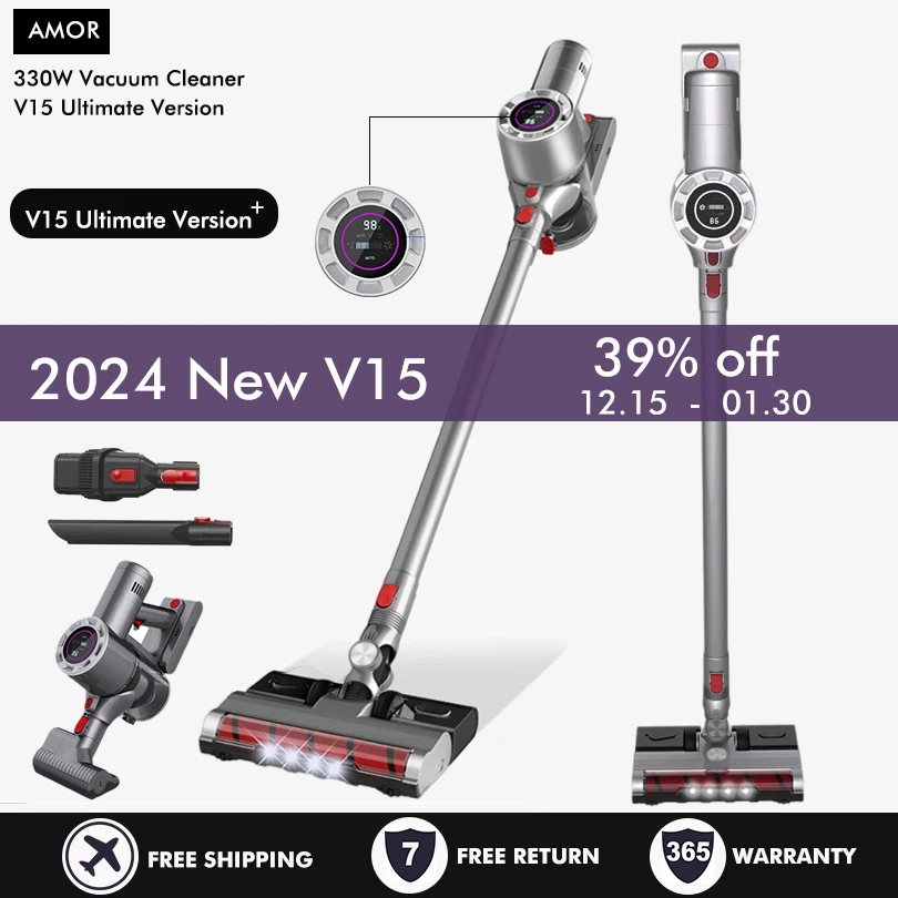 V15 Handheld Vacuum Cleaner 30kPa 330W Powerful Vertical Clean LED Electric Vacuum Cleaner Handheld Sweeper Mopping Machine