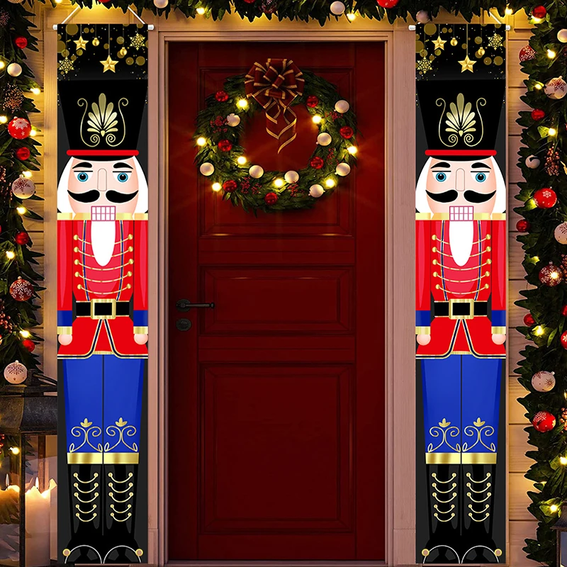 1Set Christmas Nutcracker Banner Decorations Outdoor Christmas Banner for Front Door Yard Porch Garden Indoor Wall Hangings