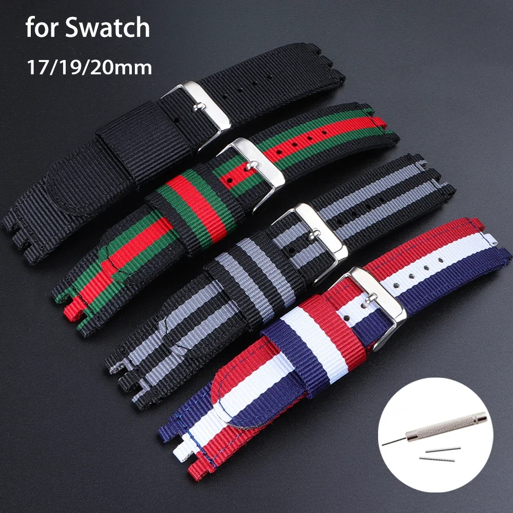 Nylon Strap for SWATCH Replacement Watch Band 17mm 19mm 20mm Canvas Universal Wristband for Men Women Sport Fabric Bracelet