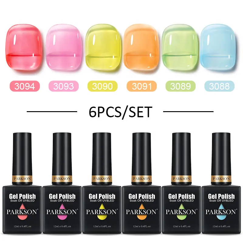 

Parkson 6Pcs/Set HEMA TPO Free Gel Nail Polish kit Transparent Blue Vernis Semi-Permanent UV Gel Nail Art Nail Polish Gel kit