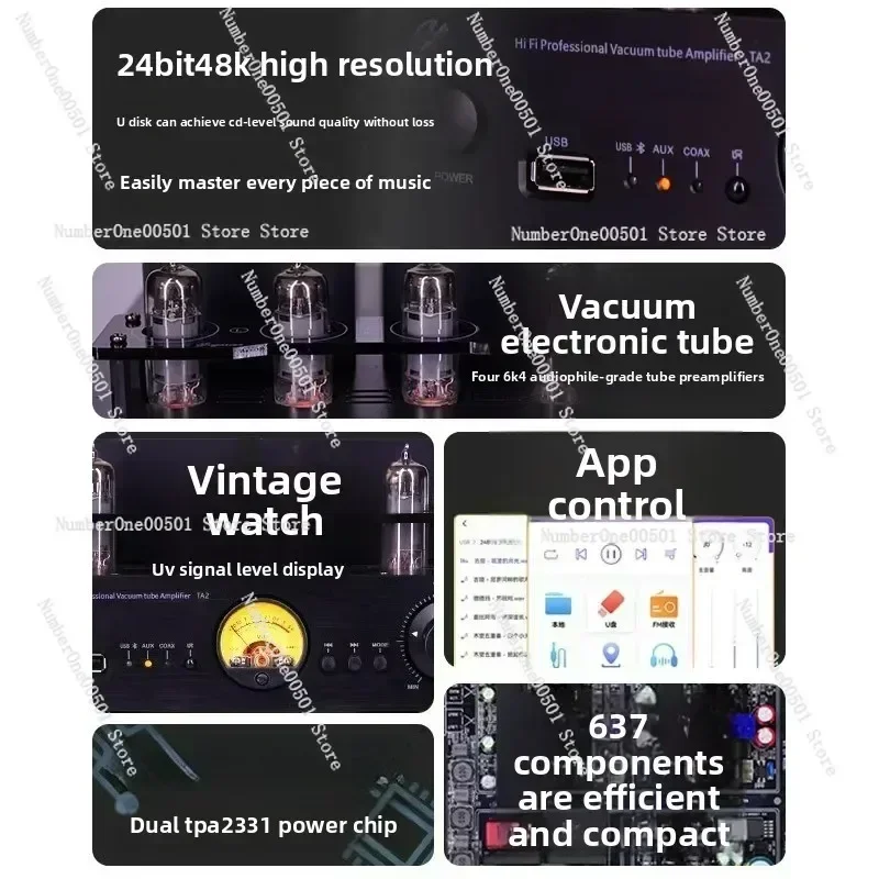 HiFi Tube Amplifier with Bluetooth 5.3 USB Coaxial Input Lossless Audio Power Amp for Home Vacuum Tube Sound Quality