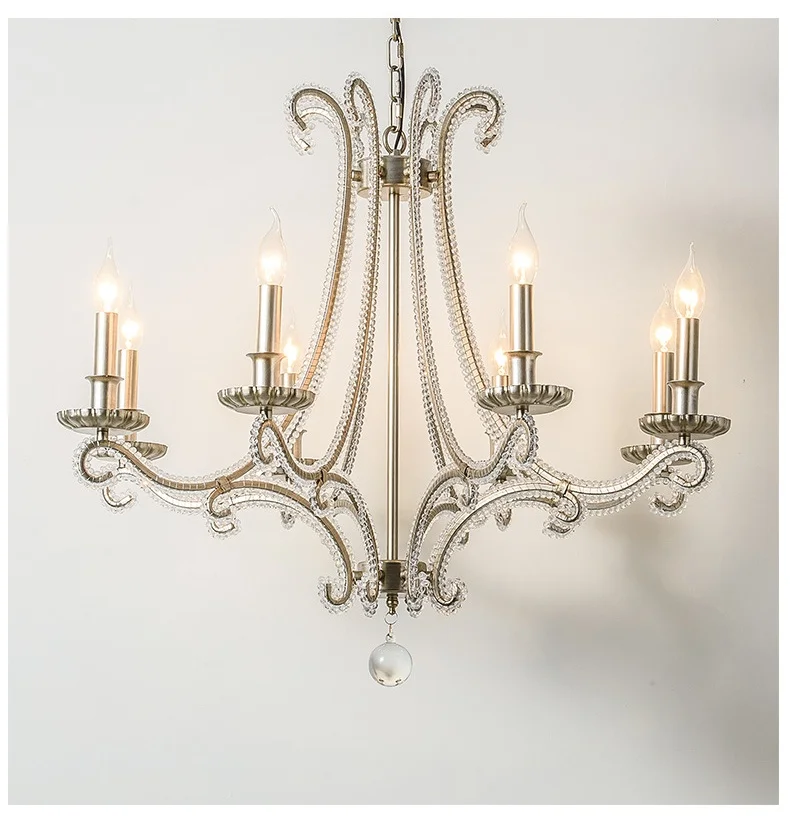 French Living Room Brushed Silver LED Chandelier American