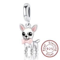 925 Sterling Silver Barbell Cute Pink Puppy Charms Beads  Diy Bracelet Necklace Making Gift Of High Quality Fine Jewelry