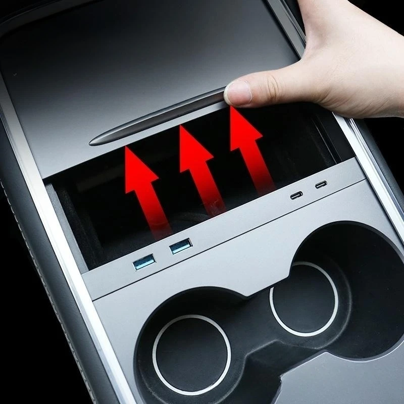 USB Hub For Tesla Model Y 2020-2024 Model 3 2020-2023 With Sliding Cover Multi Ports Fast Charger Splitter Car Accessories