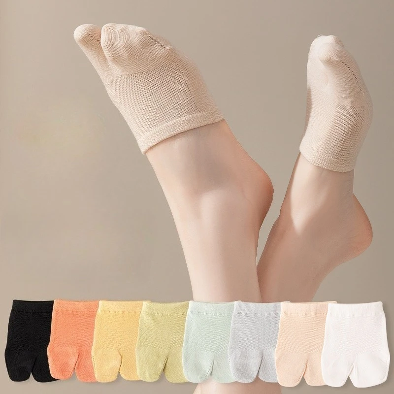 Calcetines invisibles de algodón fino para mujer, medias con dos dedos divididas, malla colorida, antepié, medio pie, media palma, verano