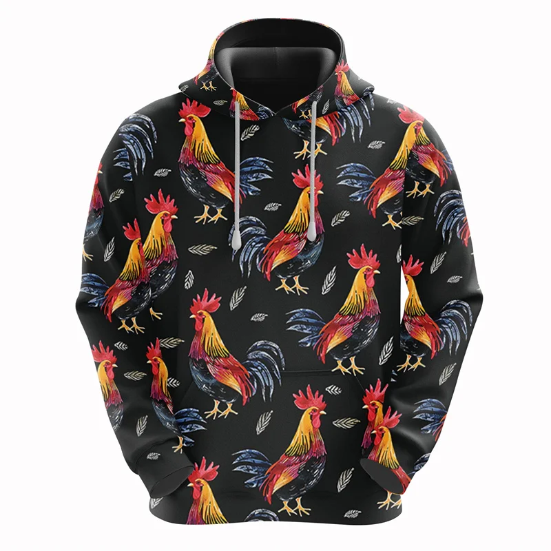 3D Printed Funny Chicken Hoodies For Men Rooster Animal Graphic Sweatshirts Casual Loose Pullovers Tops Street Hoody Tracksuit