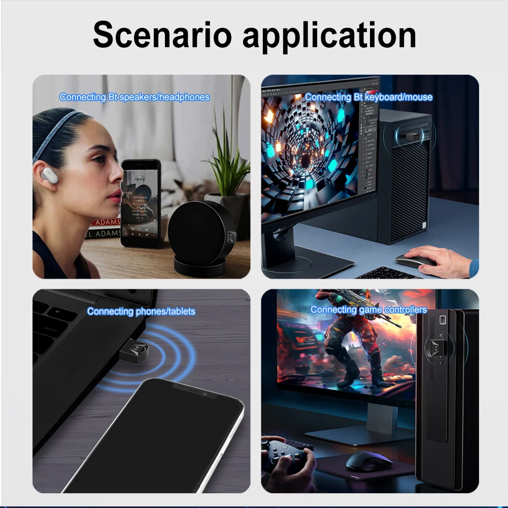 USB Bluetooth 5.4 Adapter Transmitter Bluetooth Receiver Audio Bluetooth Dongle Wireless USB Adapter for Computer PC Laptop