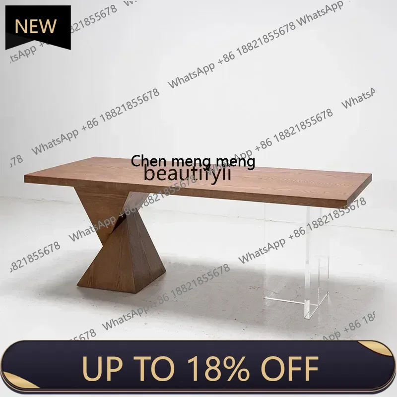 

P178 lNow simple solid wood tea table Italian minimalist designer rectangular acrylic suspended ash wood dining table