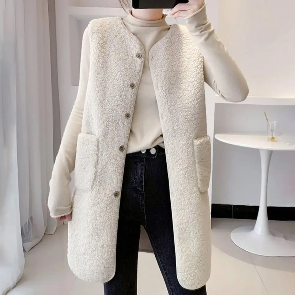 

Women Vest Stylish Sleeveless Women's Vest Coat with Pockets Mid-length Cardigan Outwear for Fall Winter Warm Thick for Layering