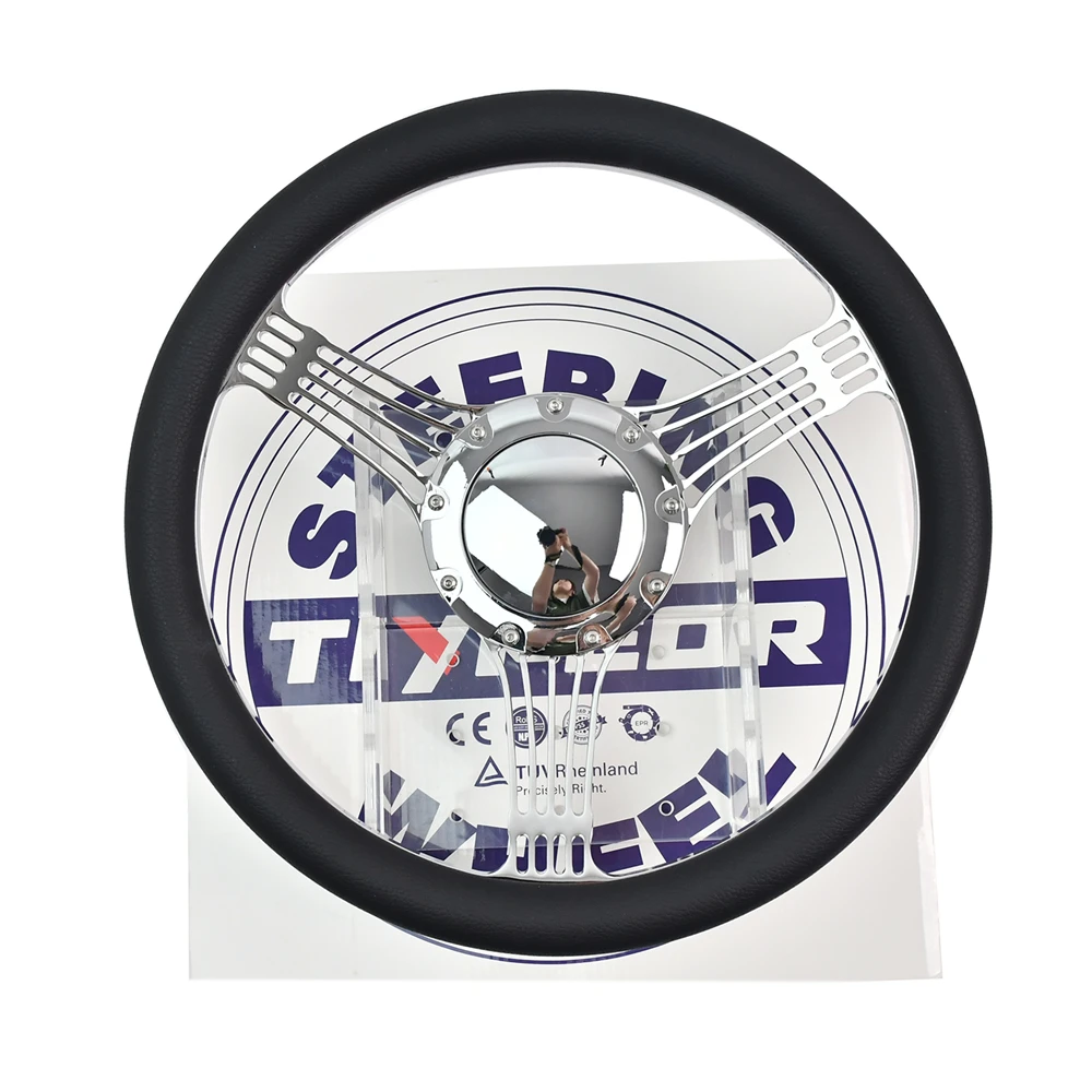 Classic Black Half-circle Microfiber Steering Wheel 3 Spokes Anti-Slip BracketRacing Steering Wheel with 9 Holes Horn Button