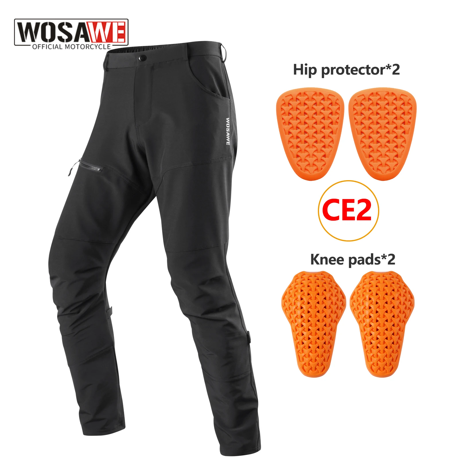 

WOSAWE Unisex Motorcycle Riding Pants Water-repellent CE Armor Reflective Strips Adjustable Fit Multi-Pockets remove knee pads