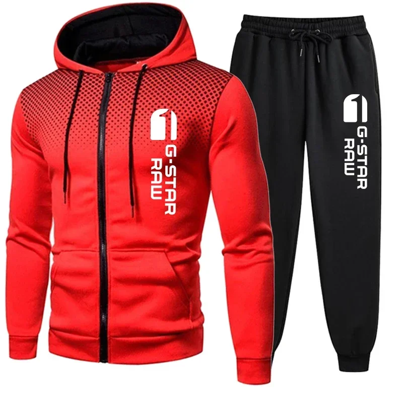 Mens Tracksuits Casual Sweatpants Printing Zipper Hooded Sweatshirt fashion Versatile Coat Outdoors Jogging Sports Clothing