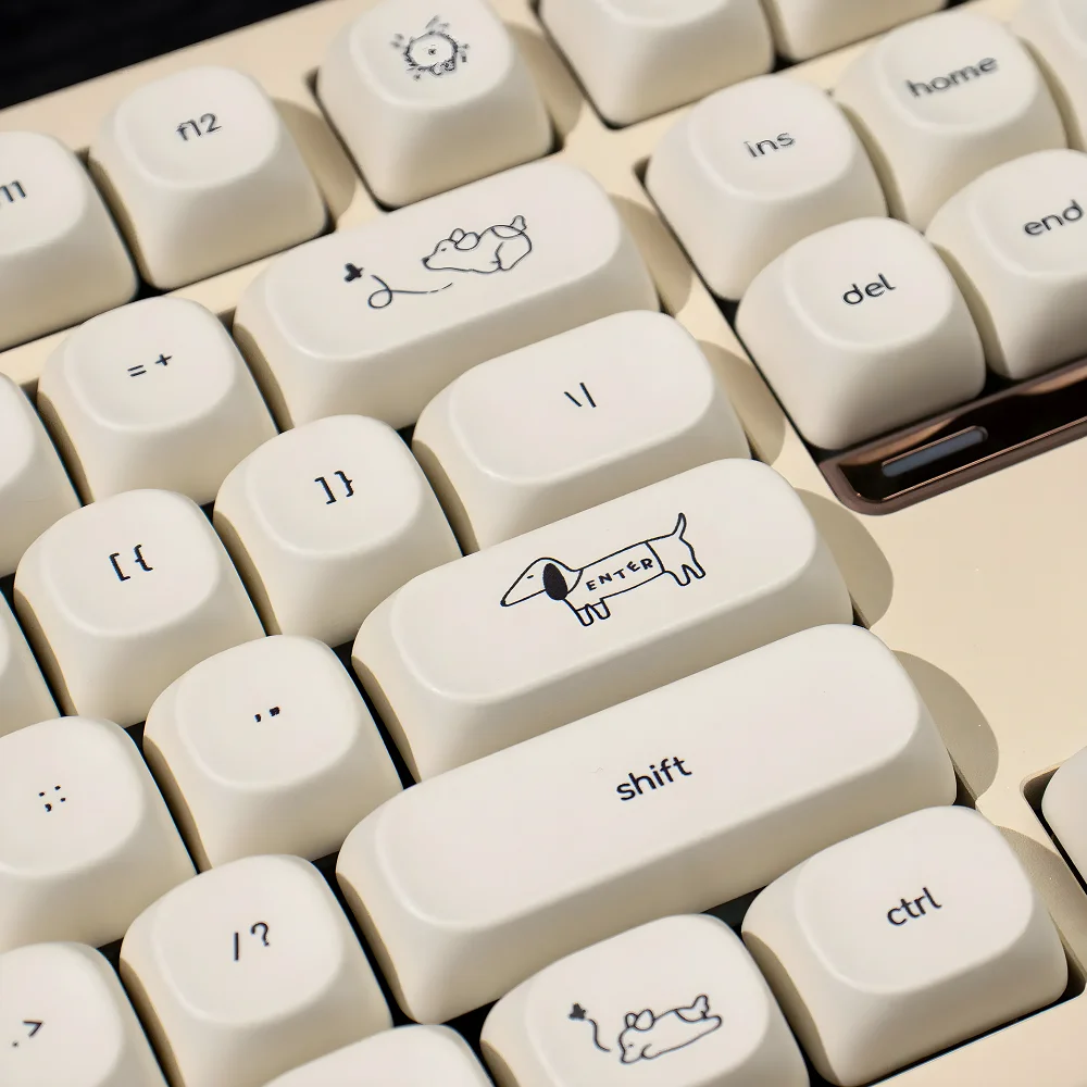 

130 Keys MOA Keycaps PBT Small Font Cute Dog Simple Heat Sublimation for 60/84/98/108 Mechanical Keyboards