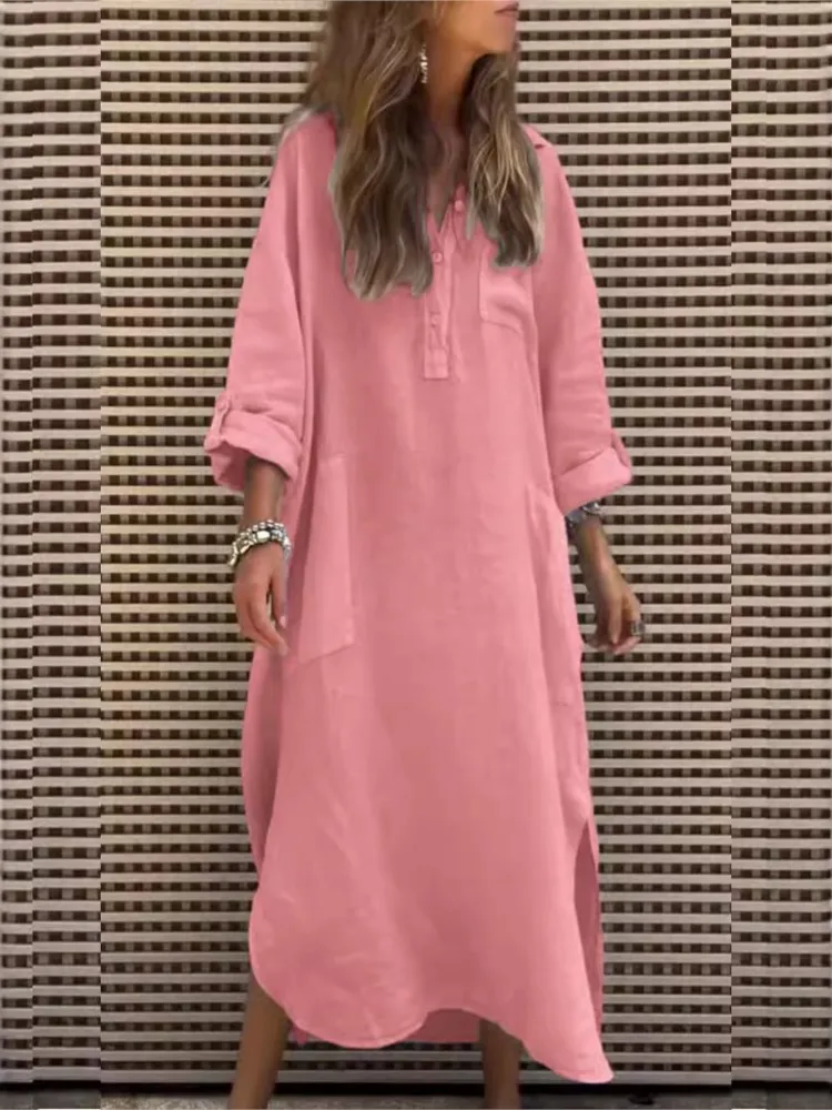 

2024 Spring Autumn New Women's Wear Solid Color Fashion Irregular Dress Simple Button Pocket Long Skirt For Women