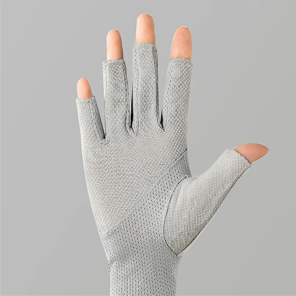 Thin Sunscreen Gloves Elastic Cotton Sun Protection Gloves Solid Color Slip Resistant Anti-UV Mittens Cycling Driving Running