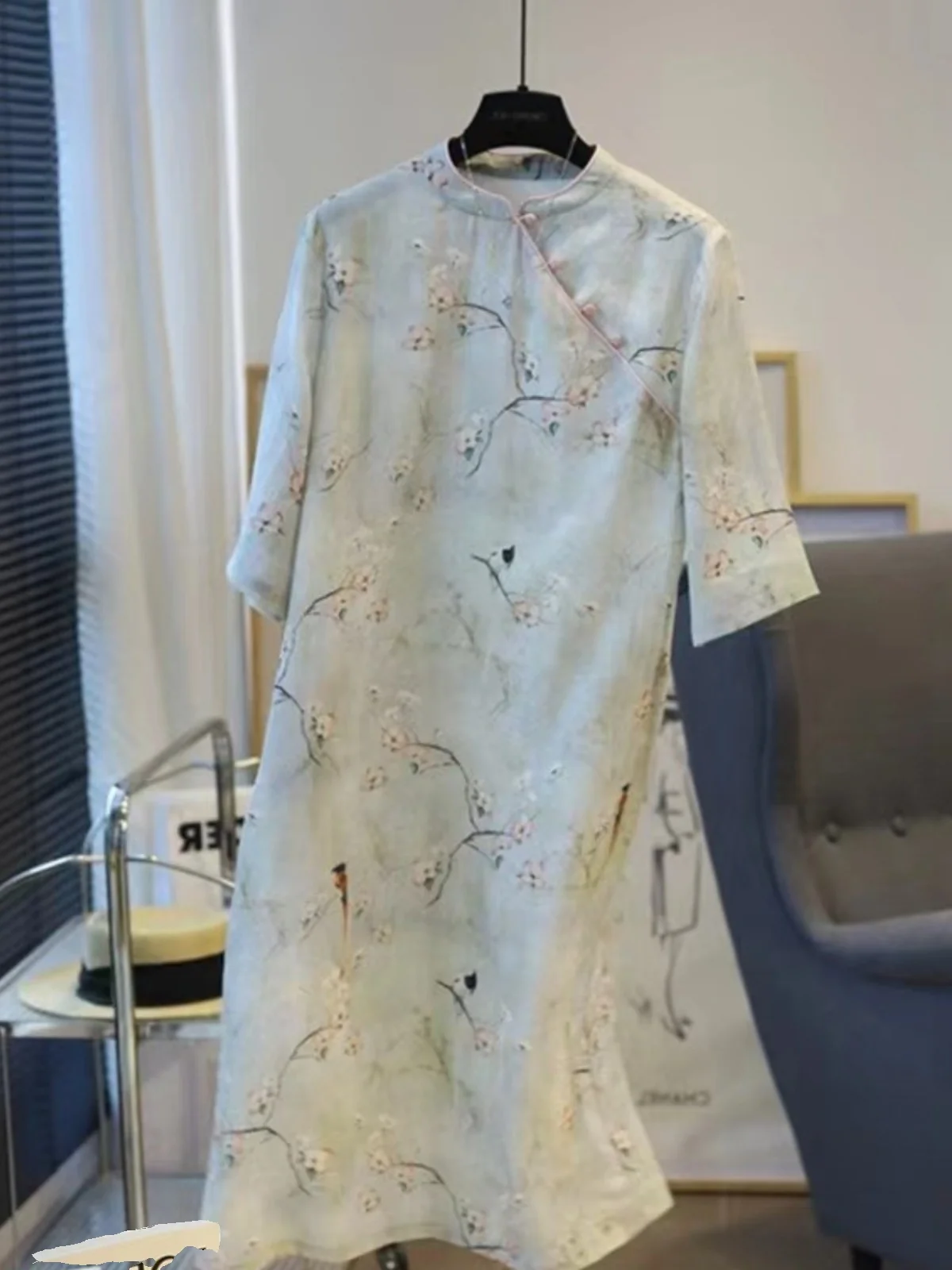 New Chinese Style Cotton Linen  Women's Early Autumn New Model National Style High-End Sensation Floral Print Stand ...