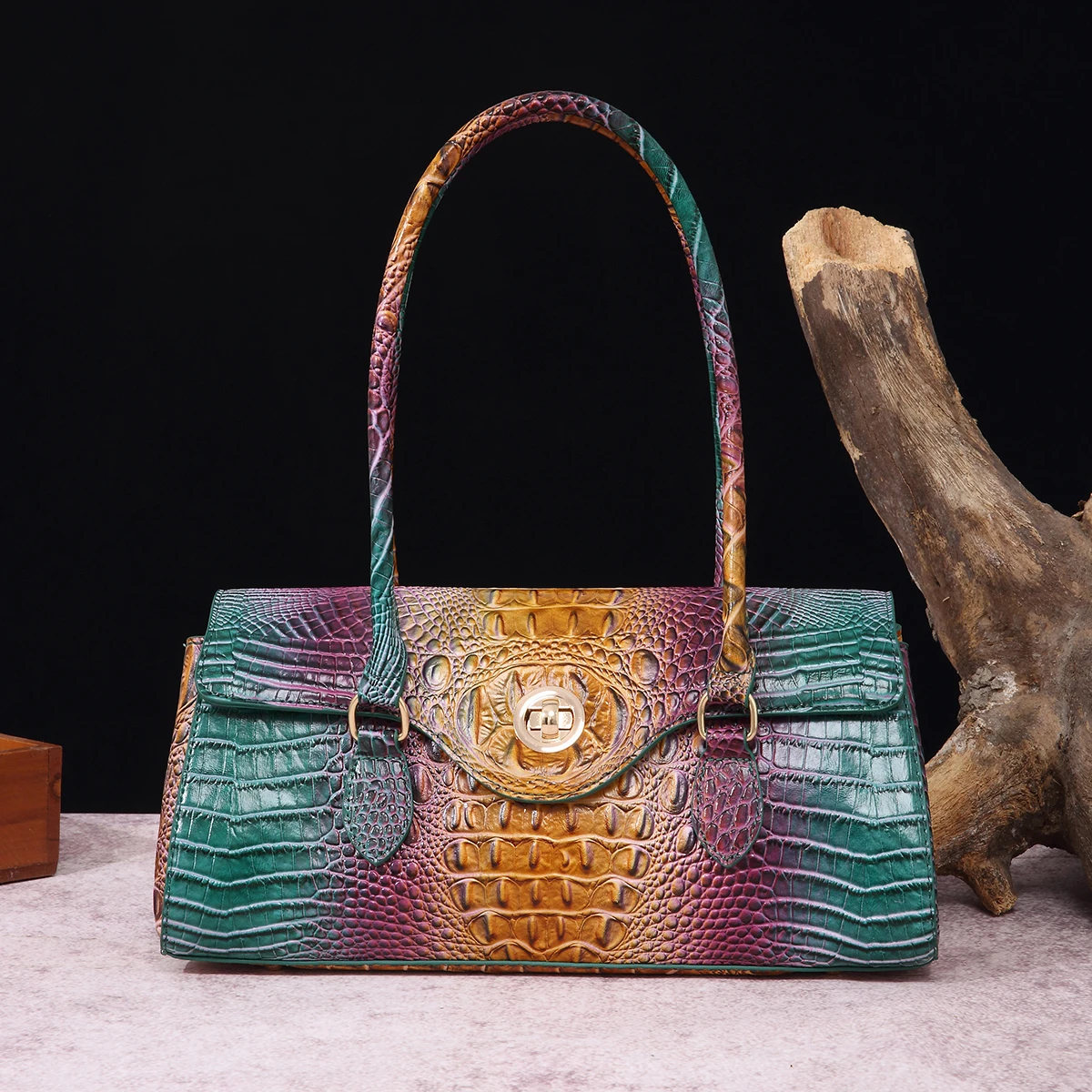 Bolso de mano con patrón de cocodrilo Multicolor para mujer, bolso de mano de gran capacidad, bolso para axilas de un hombro, bolso de lujo