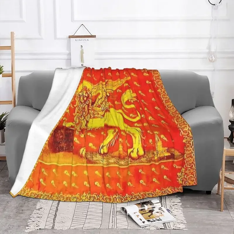 Venice Veneto Flag 3D Printed Blankets Comfortable Soft Flannel Sprint Lion of Saint Mark Throw Blanket for Sofa Office Bed