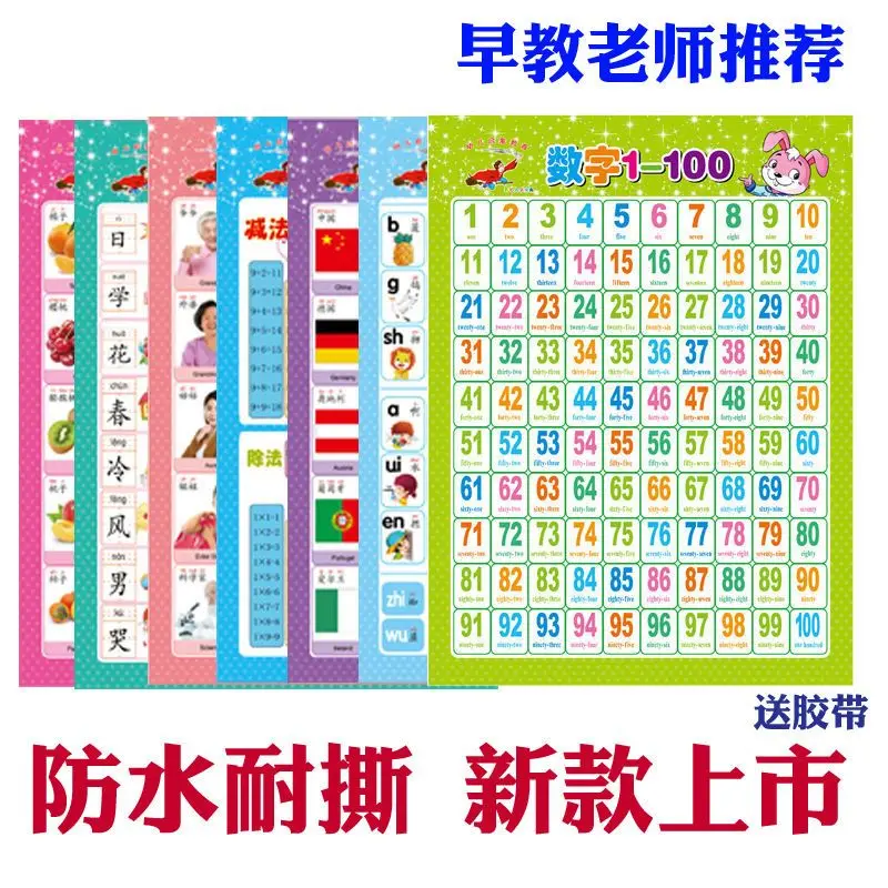 

23pcs/Set of comprehensive Bilingual silent early education pinyin and number recognition wall charts for children aged 2 to 6
