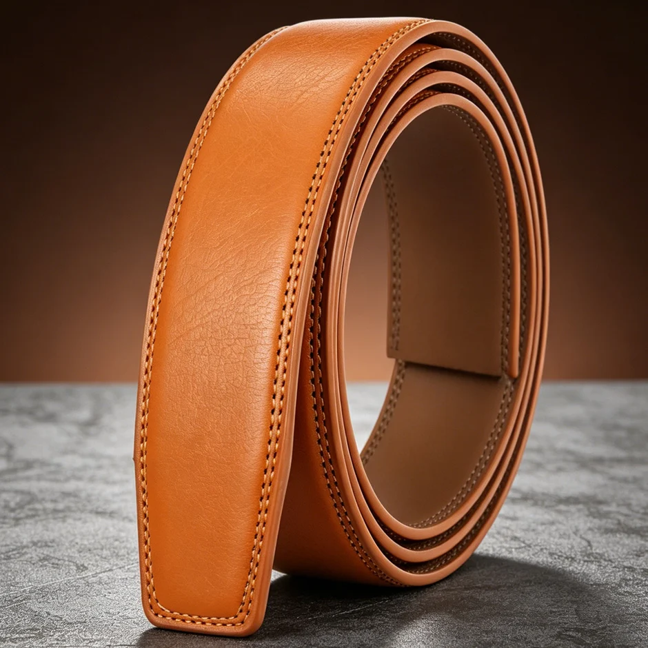 Luxury No Buckle Ratchet Belts Men Stylish Mens Leather Belts Without Buckles 3.5cm Wide High Quality Coffee Blue Yellow B287 view 2