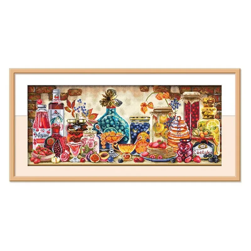 11CT 56X107cm Wineglass Pre-Printed Cross Stitch DIY Embroidery Set Handicraft Floss Needle Crafts 57 Colors