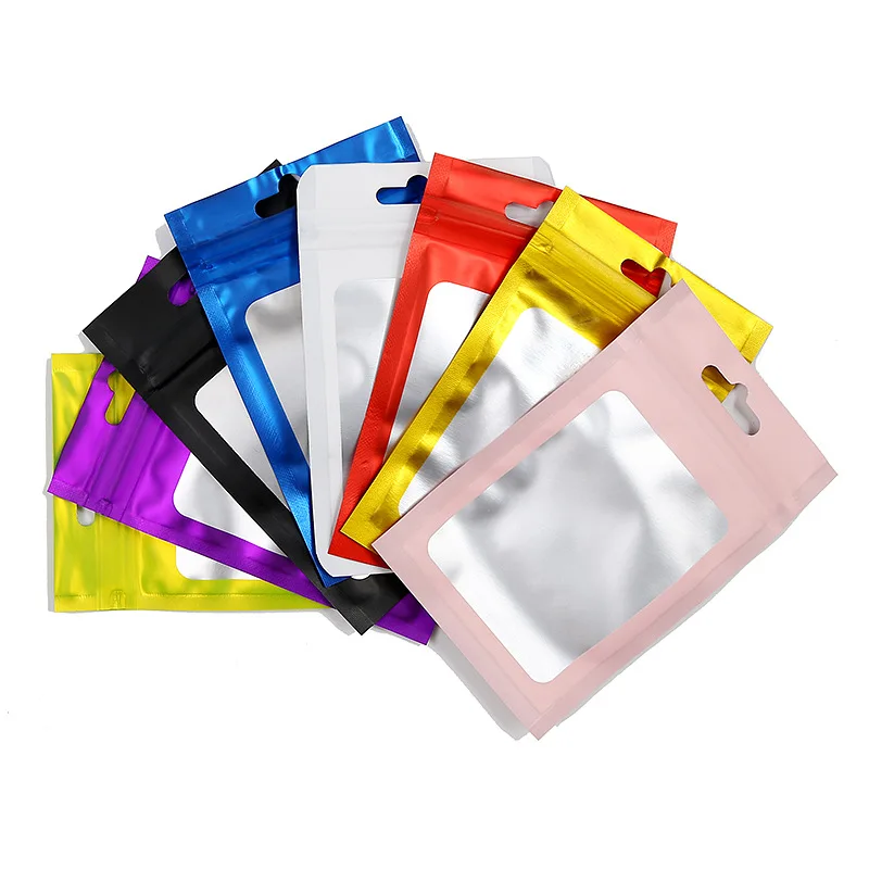 50 PCS Cute Pink Jewelry Bags 9*12cm Window Matte Transparent Ziplock Mini Pounces with Hole Necklace Earring Packaging Display