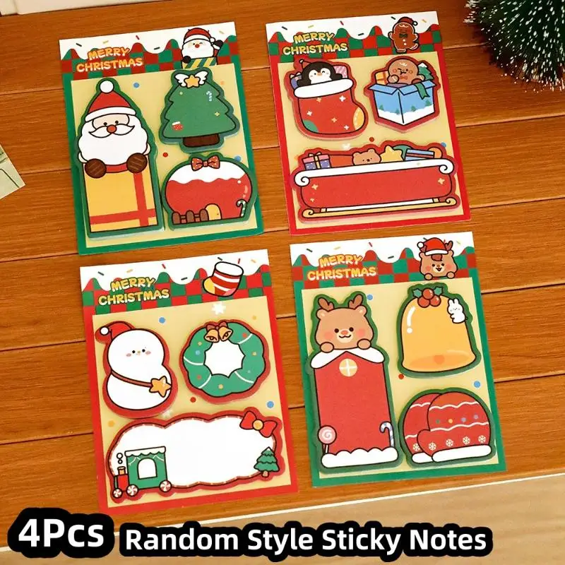 

4 шт., рождественский блокнот с героями мультфильмов, липкие заметки в форме Санта-Клауса, украшения, самоклеящиеся закладки, школьные принадлежности, подарок
