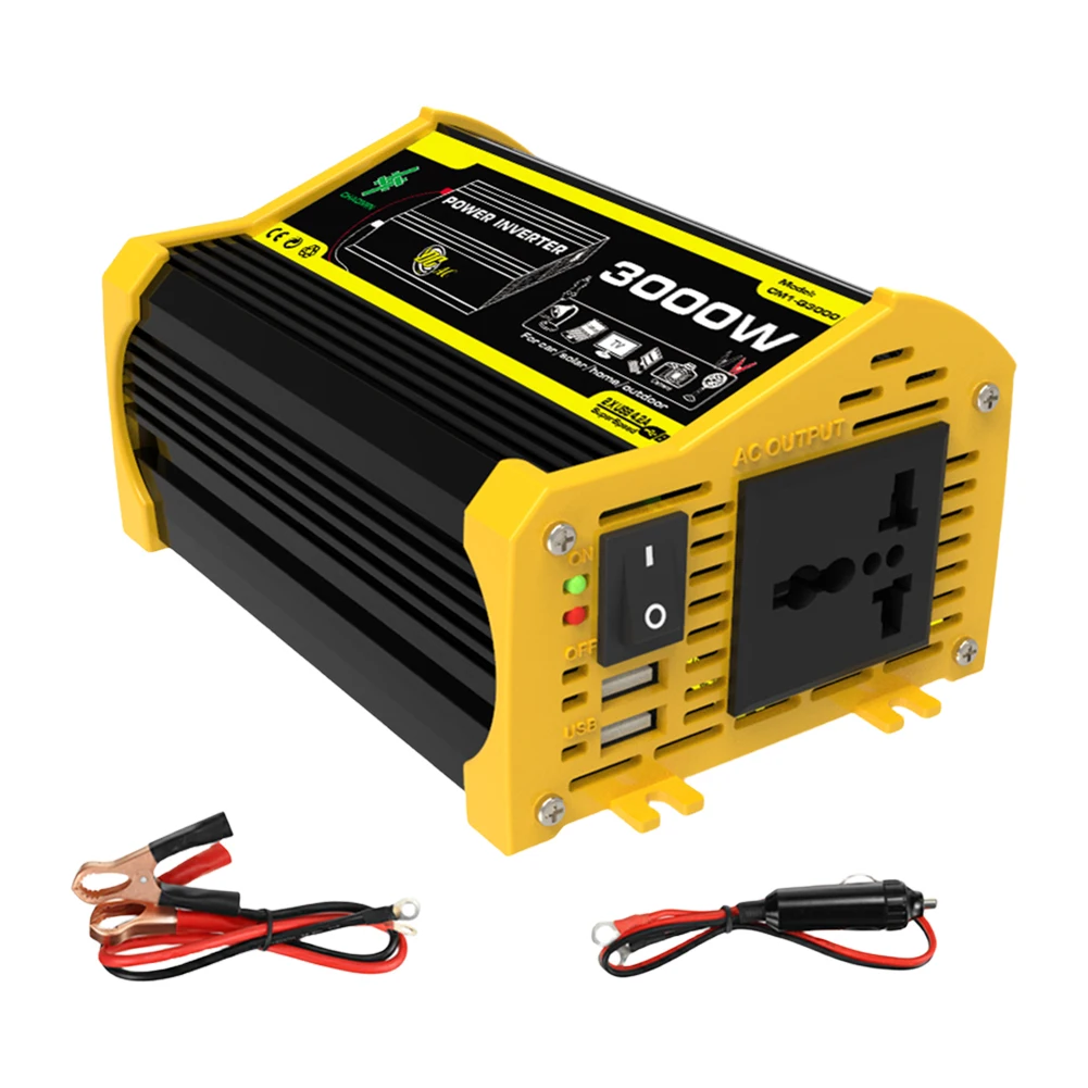 3000W Intelligent Power Inverter Modified Sine Wave Dual USB Car Voltage Transformer Portable Power Inverter for iPad Phone