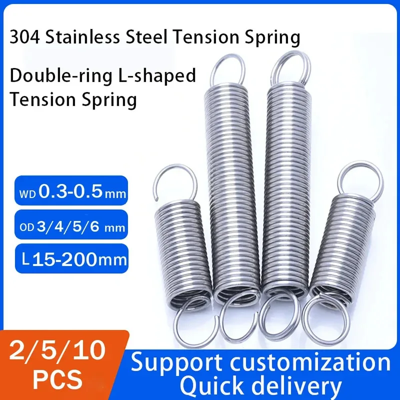 

Double-Ring L-Shaped 304 Stainless Steel Tension Spring Wire Diameter 0.3-0.5mm Od 3-6mm L15-200mm Support Customization