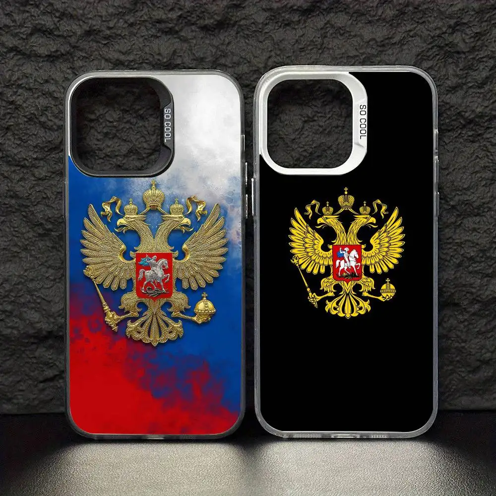 

Russia Flag Phone Case For iPhone17,16,15,14,13,12,11 Pro Max Blcak Colorful Silver Plated Inside Phone Case