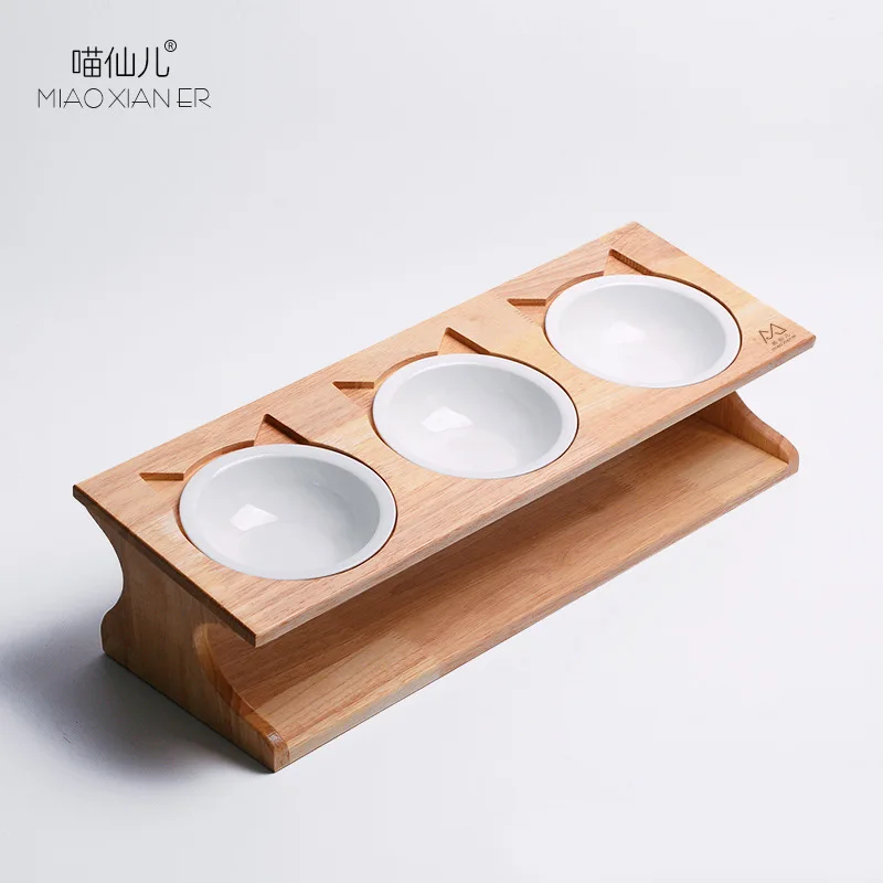 Cat Bowl Porcelain Bowl Cat Supplies Cat Food Bowl Ceramic Cat Bowl High Foot Tilt Cat Bowl Solid Wood Pet Bowl Rack