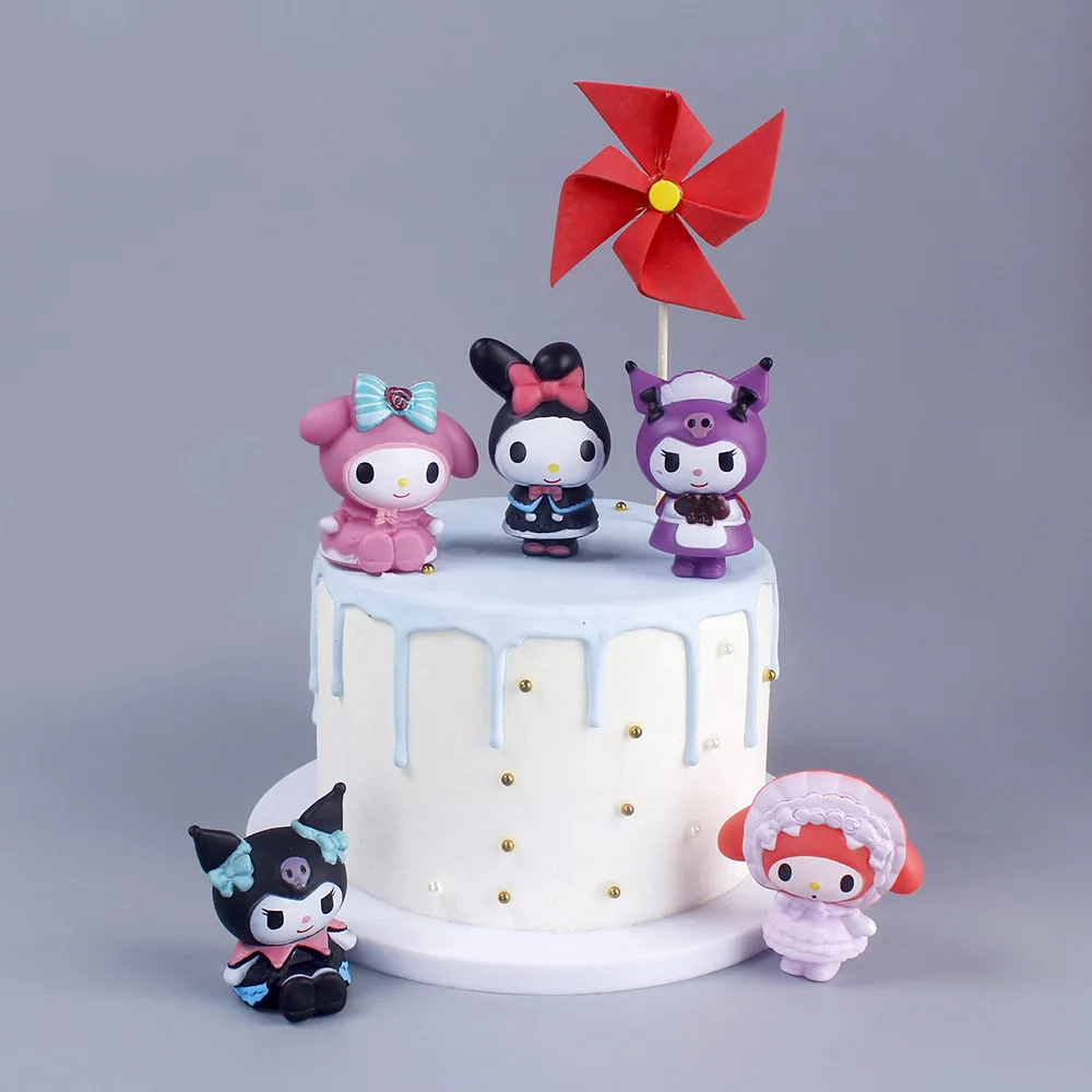5 Stück Kawaii Melodie Fett Teufel Kuromi Modell Zubehör Kinder Ornament Spielzeug Geschenk Action figuren Sanrio Anime schöne Puppe